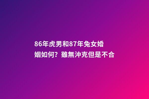 86年虎男和87年兔女婚姻如何？雖無沖克但是不合