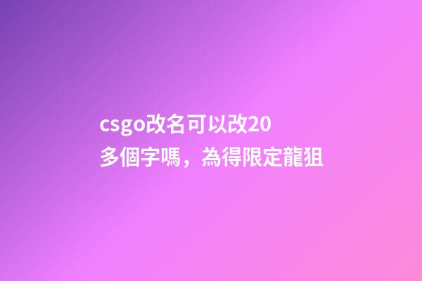 csgo改名可以改20多個字嗎，為得限定龍狙-第1張-觀點-玄機派