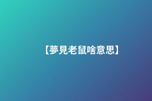 【夢見老鼠啥意思】