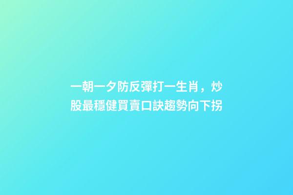 一朝一夕防反彈打一生肖，炒股最穩健買賣口訣趨勢向下拐-第1張-觀點-玄機派