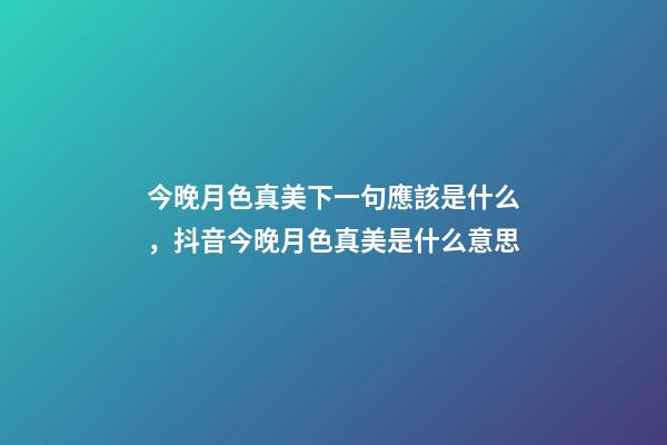 今晚月色真美下一句應該是什么，抖音今晚月色真美是什么意思-第1張-觀點-玄機派