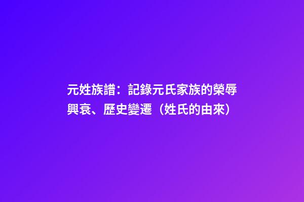 元姓族譜：記錄元氏家族的榮辱興衰、歷史變遷（姓氏的由來）