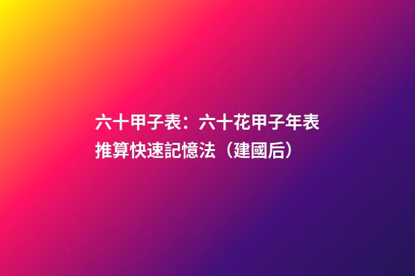 六十甲子表：六十花甲子年表推算快速記憶法（建國后）