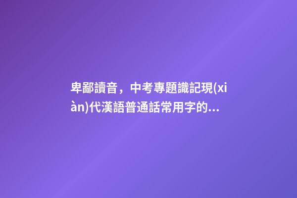卑鄙讀音，中考專題識記現(xiàn)代漢語普通話常用字的字音-第1張-觀點-玄機派