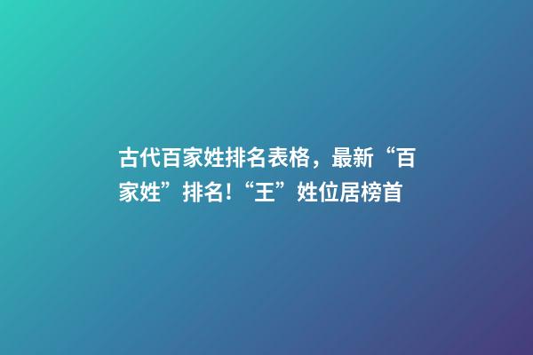 古代百家姓排名表格，最新“百家姓”排名!“王”姓位居榜首-第1張-觀點-玄機派