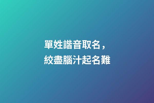 單姓諧音取名，絞盡腦汁起名難-第1張-觀點-玄機派