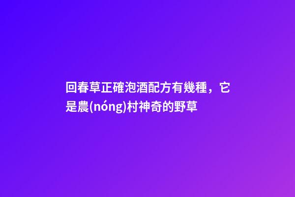 回春草正確泡酒配方有幾種，它是農(nóng)村神奇的野草-第1張-觀點-玄機派