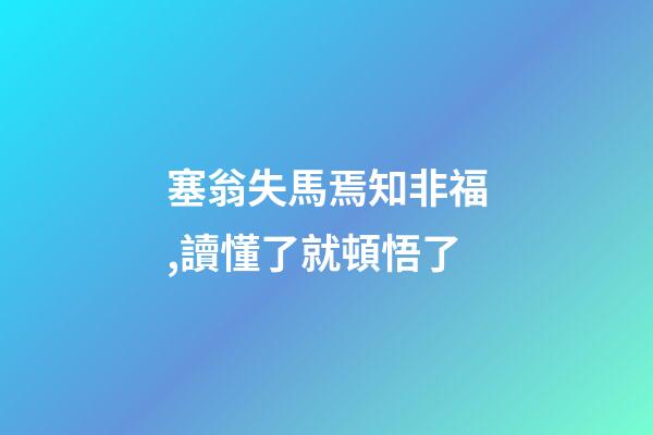 塞翁失馬焉知非福,讀懂了就頓悟了-第1張-觀點-玄機派