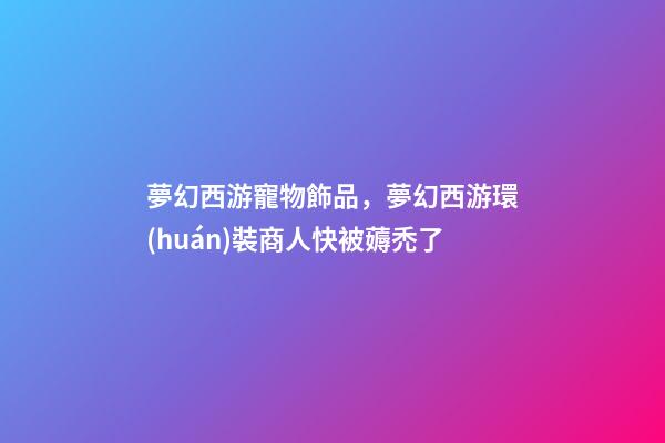 夢幻西游寵物飾品，夢幻西游環(huán)裝商人快被薅禿了-第1張-觀點-玄機派
