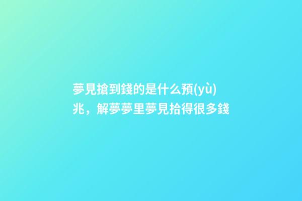 夢見搶到錢的是什么預(yù)兆，解夢夢里夢見拾得很多錢-第1張-觀點(diǎn)-玄機(jī)派