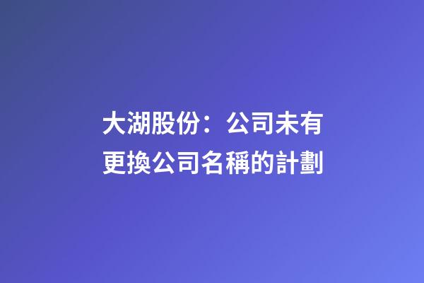 大湖股份：公司未有更換公司名稱的計劃-第1張-公司起名-玄機派