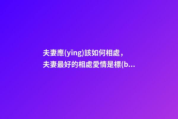 夫妻應(yīng)該如何相處，夫妻最好的相處愛情是標(biāo)配-第1張-觀點(diǎn)-玄機(jī)派