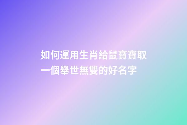 如何運用生肖給鼠寶寶取一個舉世無雙的好名字