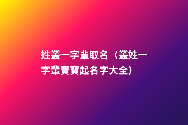 姓叢一字輩取名（叢姓一字輩寶寶起名字大全）