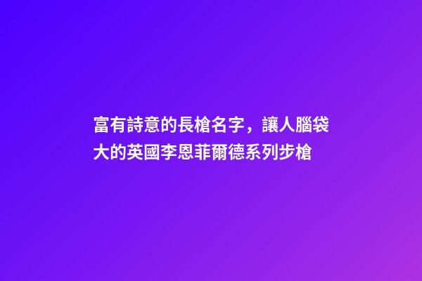 富有詩意的長槍名字，讓人腦袋大的英國李恩菲爾德系列步槍-第1張-觀點-玄機派