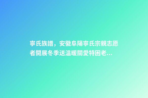 寧氏族譜，安徽阜陽寧氏宗親志愿者開展冬季送溫暖關愛特困老人活動-第1張-觀點-玄機派