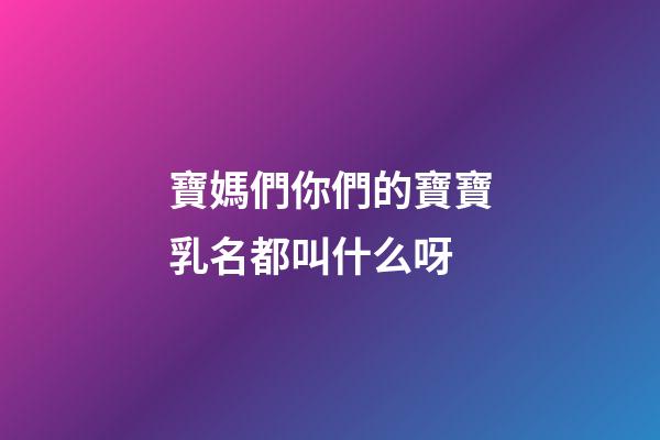寶媽們你們的寶寶乳名都叫什么呀