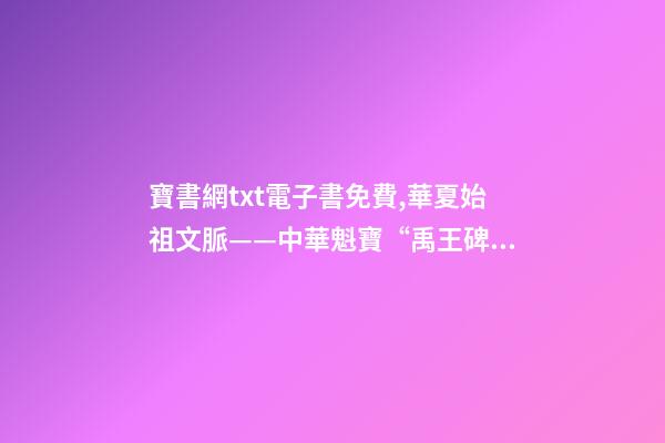 寶書網txt電子書免費,華夏始祖文脈——中華魁寶“禹王碑”傳奇-第1張-觀點-玄機派