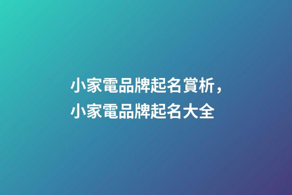 小家電品牌起名賞析，小家電品牌起名大全