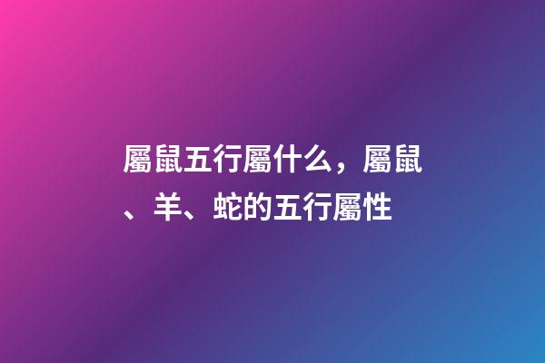 屬鼠五行屬什么，屬鼠、羊、蛇的五行屬性-第1張-觀點-玄機派