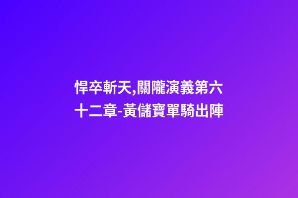 悍卒斬天,關隴演義第六十二章-黃儲寶單騎出陣-第1張-觀點-玄機派