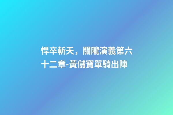 悍卒斬天，關隴演義第六十二章-黃儲寶單騎出陣-第1張-觀點-玄機派