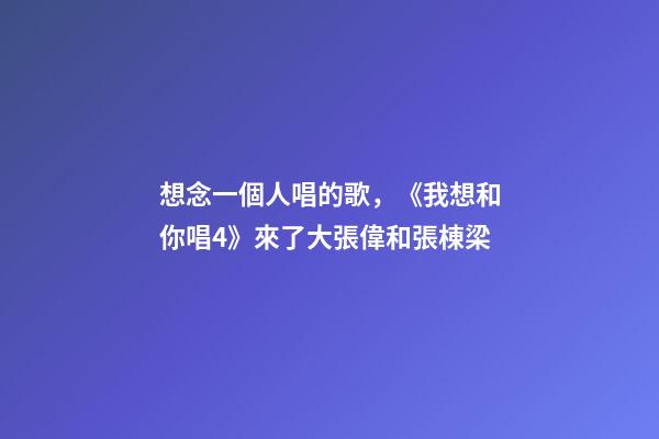 想念一個人唱的歌，《我想和你唱4》來了大張偉和張棟梁-第1張-觀點-玄機派