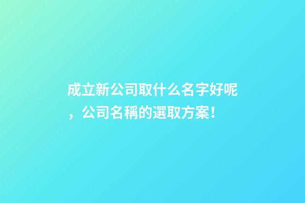 成立新公司取什么名字好呢，公司名稱的選取方案！