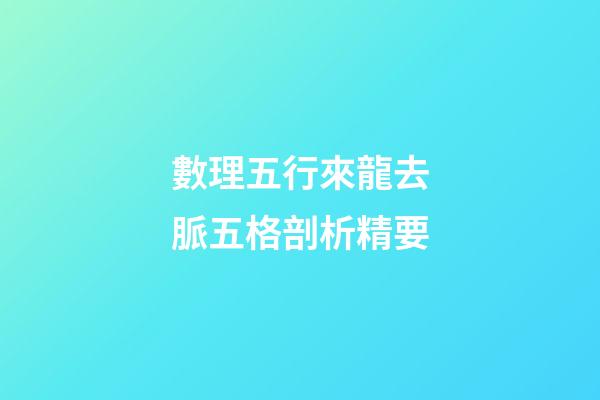 數理五行來龍去脈五格剖析精要