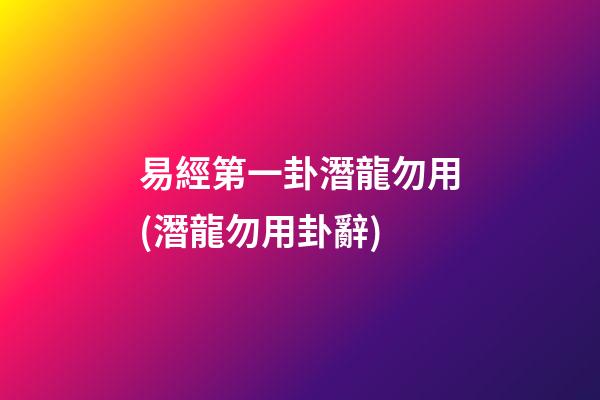 易經第一卦潛龍勿用(潛龍勿用卦辭)