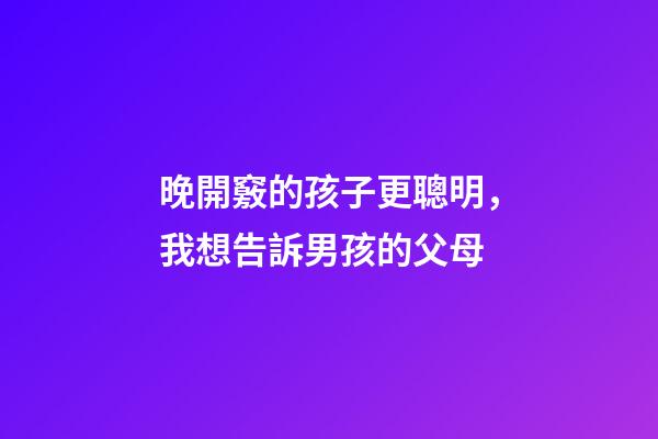 晚開竅的孩子更聰明，我想告訴男孩的父母-第1張-觀點-玄機派