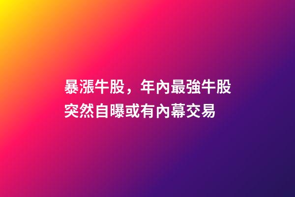 暴漲牛股，年內最強牛股突然自曝或有內幕交易-第1張-觀點-玄機派