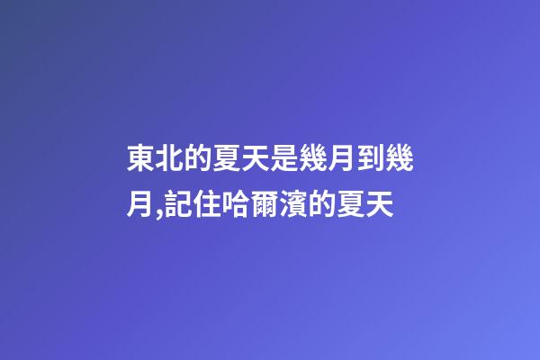 東北的夏天是幾月到幾月,記住哈爾濱的夏天-第1張-觀點-玄機派