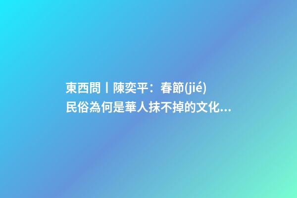 東西問丨陳奕平：春節(jié)民俗為何是華人抹不掉的文化記憶？-第1張-觀點-玄機派