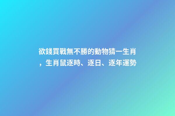 欲錢買戰無不勝的動物猜一生肖，生肖鼠逐時、逐日、逐年運勢-第1張-觀點-玄機派