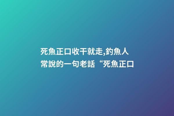 死魚正口收干就走,釣魚人常說的一句老話“死魚正口-第1張-觀點-玄機派