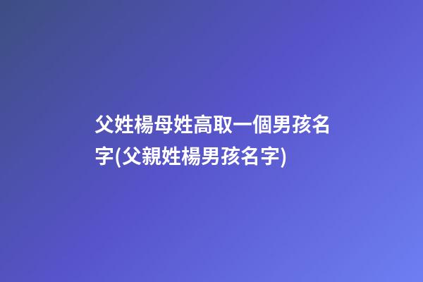 父姓楊母姓高取一個男孩名字(父親姓楊男孩名字)