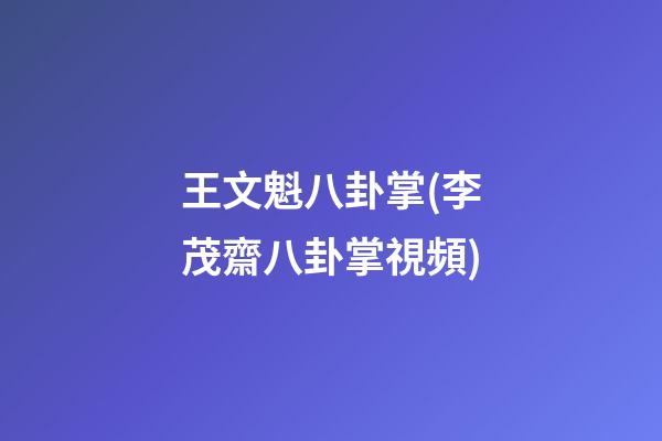 王文魁八卦掌(李茂齋八卦掌視頻)
