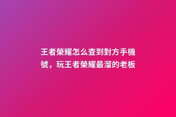 王者榮耀怎么查到對方手機號，玩王者榮耀最溜的老板-第1張-觀點-玄機派