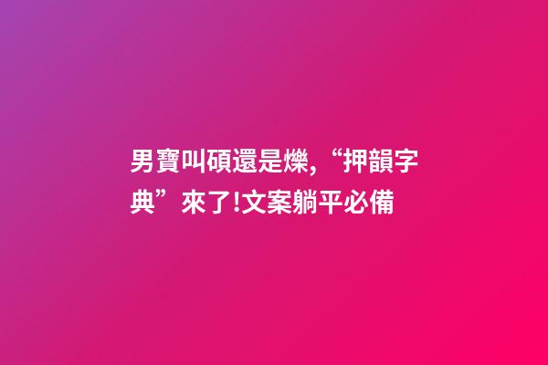 男寶叫碩還是爍,“押韻字典”來了!文案躺平必備-第1張-觀點-玄機派