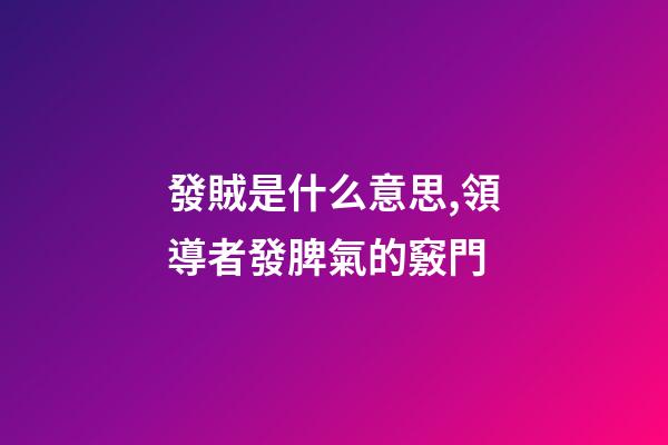 發賊是什么意思,領導者發脾氣的竅門-第1張-觀點-玄機派