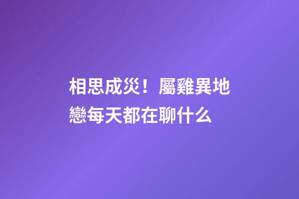 相思成災！屬雞異地戀每天都在聊什么