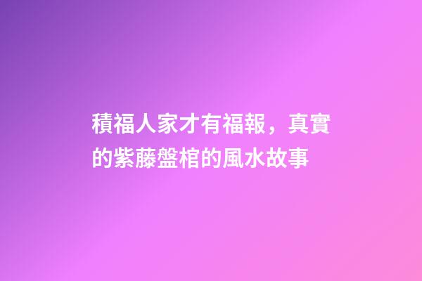 積福人家才有福報，真實的紫藤盤棺的風水故事