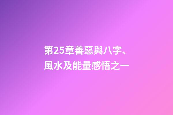 第25章善惡與八字、風水及能量感悟之一