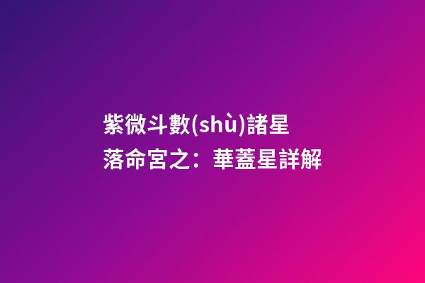 紫微斗數(shù)諸星落命宮之：華蓋星詳解