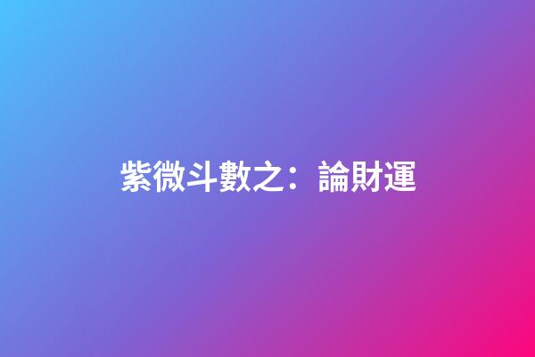 紫微斗數之：論財運