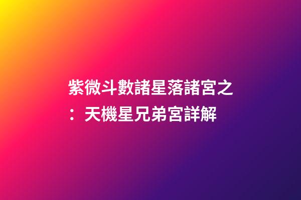 紫微斗數諸星落諸宮之：天機星兄弟宮詳解