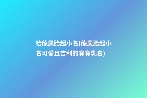 給龍鳳胎起小名(龍鳳胎起小名可愛且吉利的寶寶乳名)