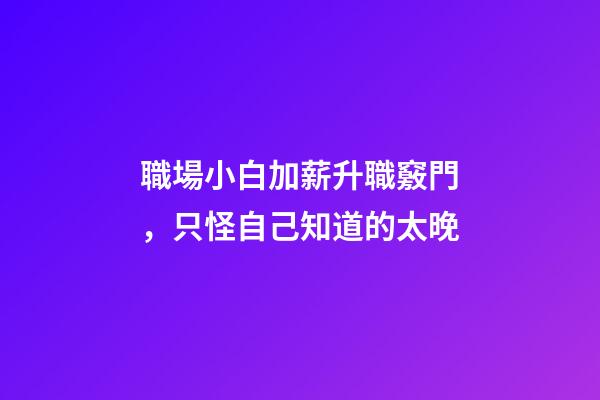 職場小白加薪升職竅門，只怪自己知道的太晚