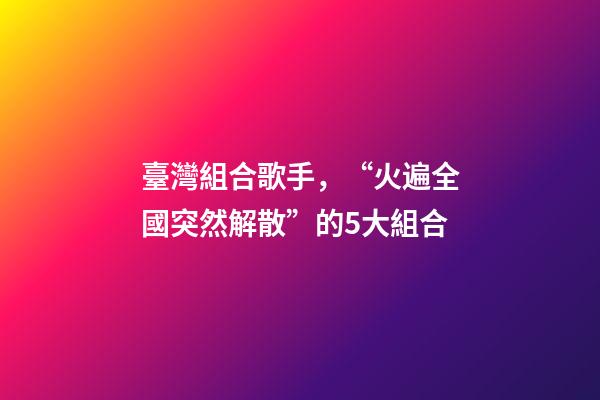 臺灣組合歌手，“火遍全國突然解散”的5大組合-第1張-觀點-玄機派